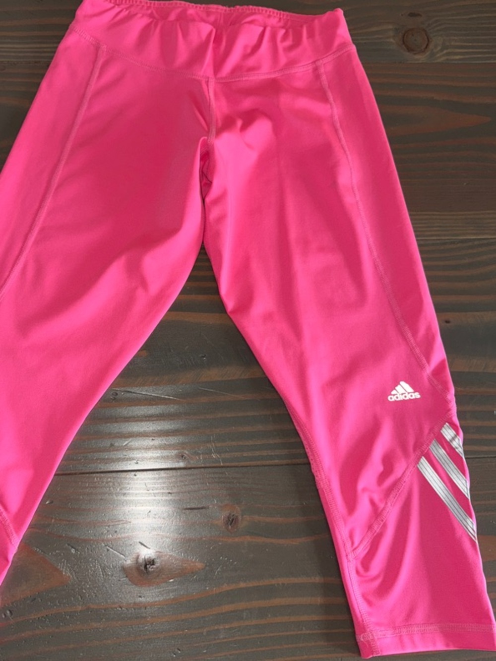 adidas Women’s Bright Pink Capri Leggings with Reflective Stripes